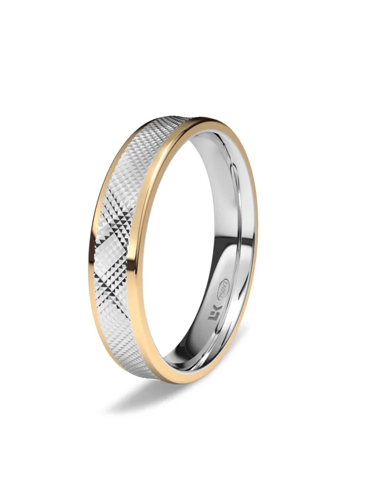 Alianza de boda oro rojo y blanco 18k 4 mm plana mimbre