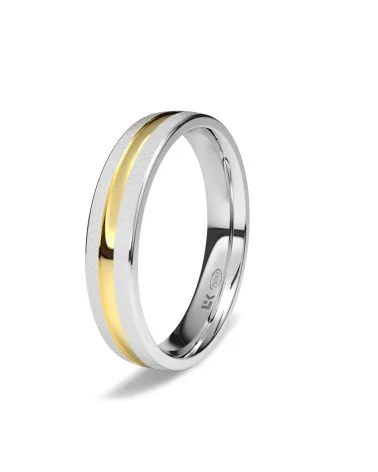 Alianza de boda oro amarillo y blanco 18k 4 mm plana surco