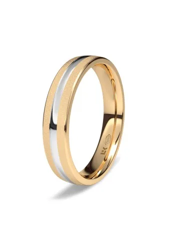 Alianza de boda oro rojo y blanco 18k 4 mm plana surco