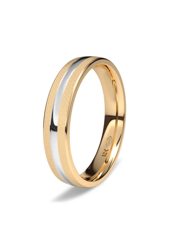 Alianza de boda oro rojo y blanco 18k 4 mm plana surco