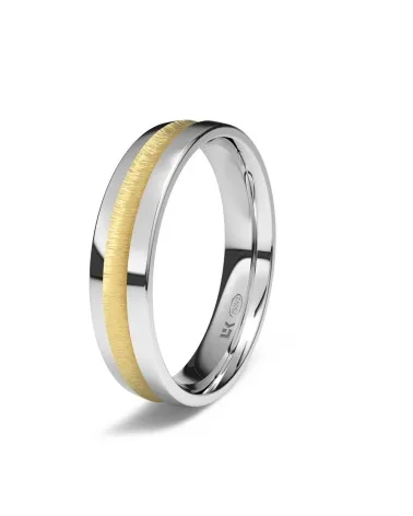 Alianza de boda tricolor oro blanco 18k 4,5 mm semi-plano brillo