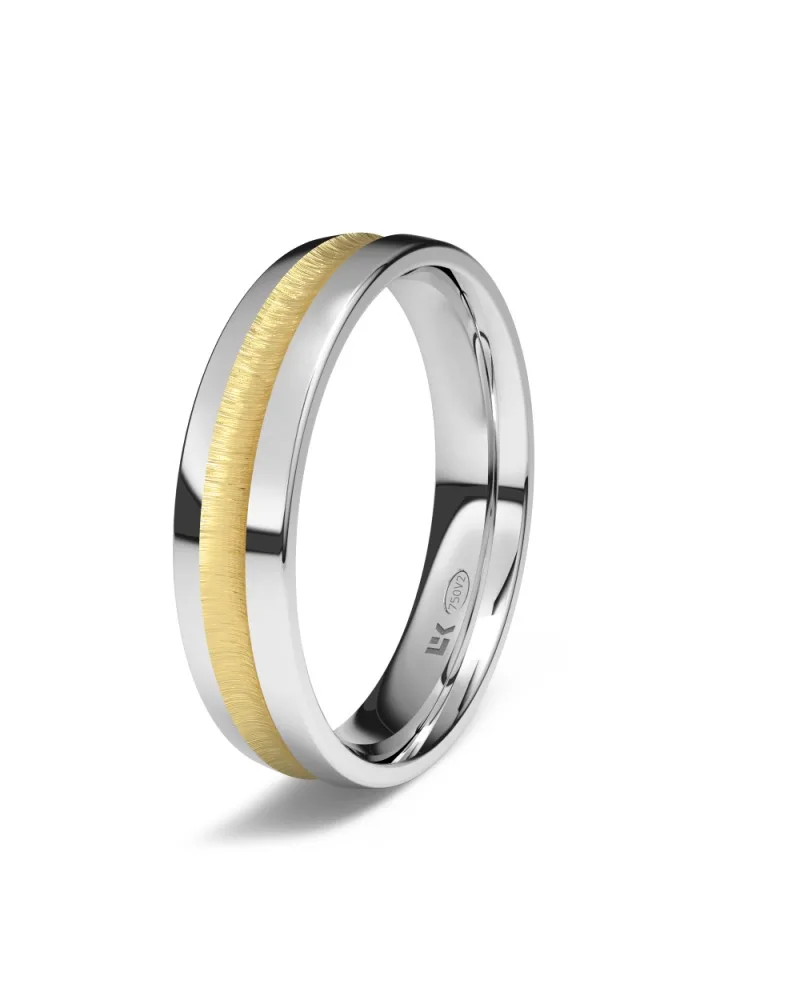 Alianza de boda tricolor oro blanco 18k 4,5 mm semi-plano brillo