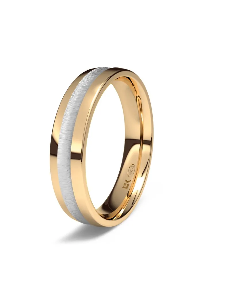 Alianza de boda bicolor oro rosa y blanco 18k 4,5 mm semiplana banda satinada