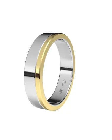 Alianza de boda bicolor oro blanco y amarillo 18k 4,5 mm rectangular brillo