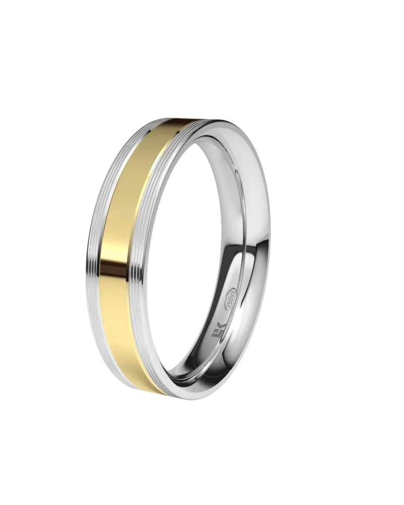 Alianza de boda tricolor oro 18k 4,5mm forma D ondas