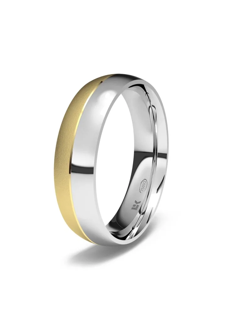 Alianza de boda bicolor oro amarillo y blanco 18k 5 mm almendra diamantada