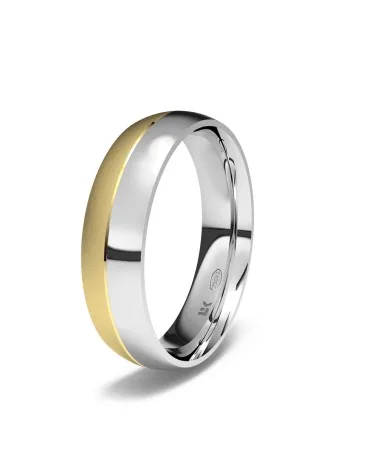 Alianza de boda bicolor oro amarillo y blanco 18k 5 mm almendra diamantada