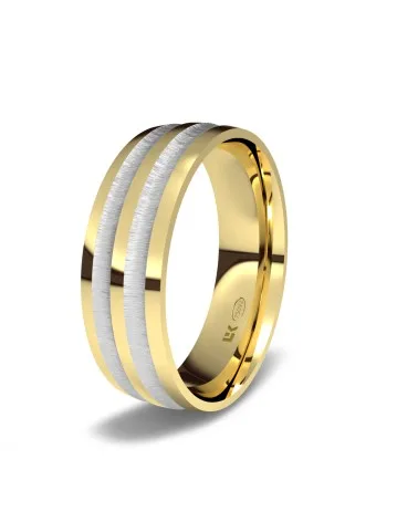 Alianza de boda oro amarillo y blanco 18k 6 mm doble satinado