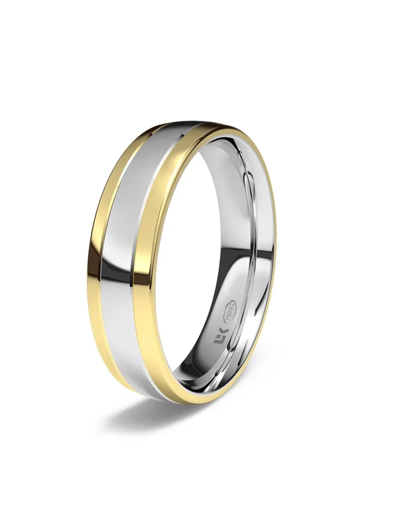 Alianza de boda tricolor oro 18k 5mm semi-plano brillo