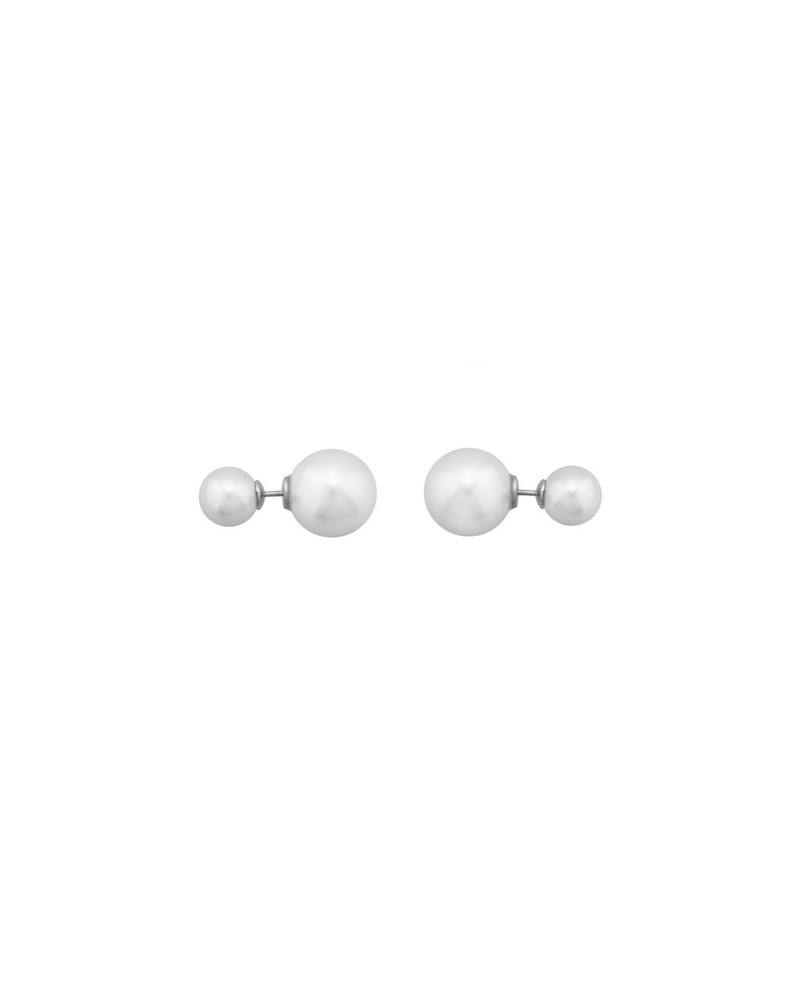 PENDIENTES PERLA DOBLE BLANCA EN PLATA DE 12 y 8 mm