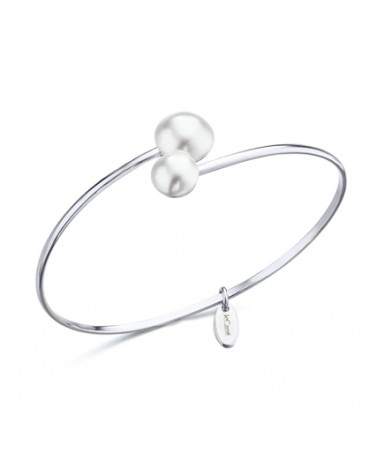 PULSERA PLATA RIGIDA CON PERLAS LC033RO