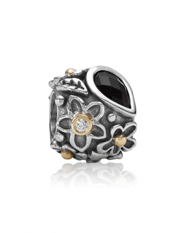 CHARM PANDORA ORO FLOR Y HOJA NEGRA FLOWER AND BLACK LEAF 790540O