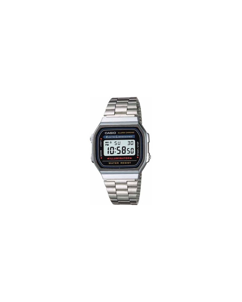 RELOJ CASIO RETRO VINTAGE PLATEADO CON LUZ A-168WA