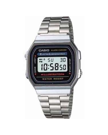 RELOJ CASIO RETRO VINTAGE PLATEADO CON LUZ A-168WA