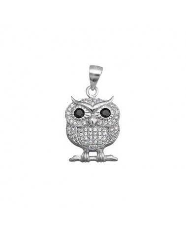COLGANTE BUHO DE PLATA OJOS NEGROS