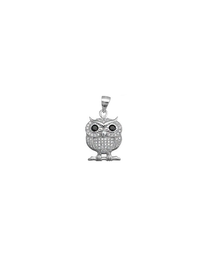COLGANTE BUHO DE PLATA OJOS NEGROS