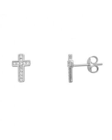 PENDIENTES CRUZ PEQUEÑA CON CIRCONITAS PLATA
