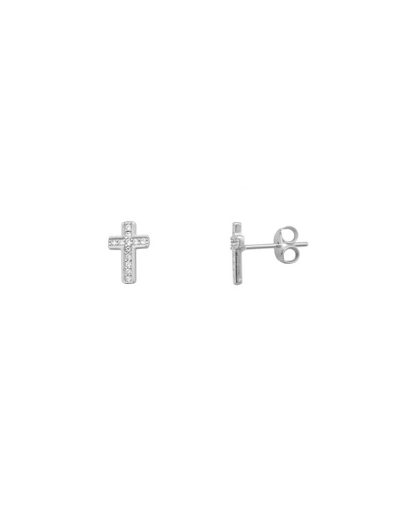PENDIENTES CRUZ PEQUEÑA CON CIRCONITAS PLATA