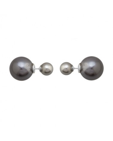 PENDIENTES DOBLE BOLA GRIS 14mm y 8mm