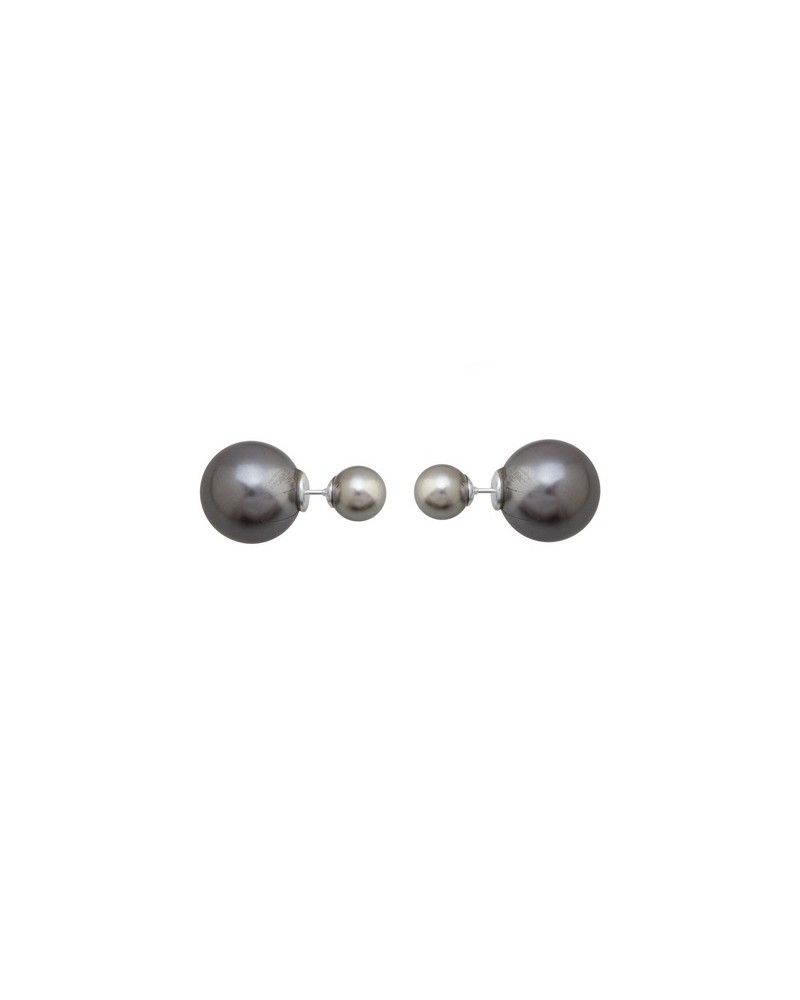 PENDIENTES DOBLE BOLA GRIS 14mm y 8mm