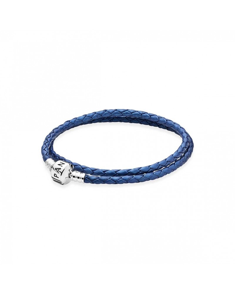 Pulsera Pandora de cuero azul doble trenzado, edición limitada 590705CSB