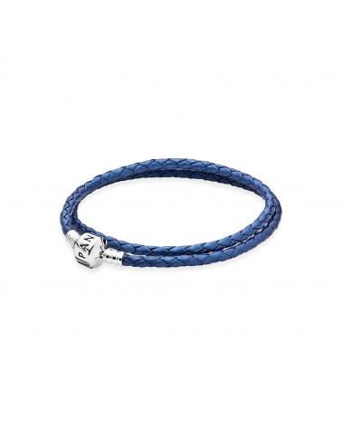Pulsera Pandora de cuero azul doble trenzado, edición limitada 590705CSB