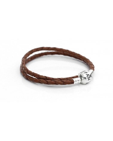 PULSERA PANDORA CUERO DOBLE MARRON 