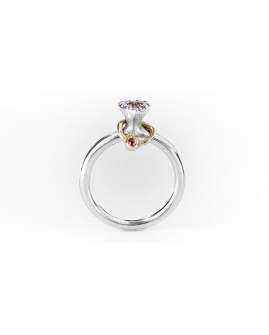 ANILLO PLATA Y ORO CORAZON ROSA PANDORA 190844RHL