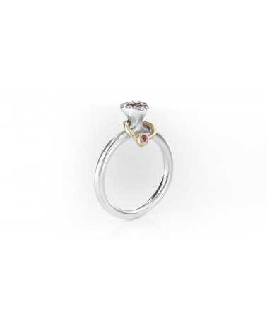 ANILLO PLATA Y ORO CORAZON ROSA PANDORA 190844RHL