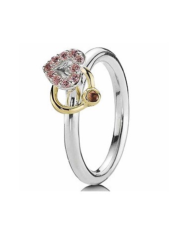 ANILLO PLATA Y ORO CORAZON ROSA PANDORA 190844RHL