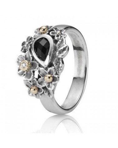 ANILLO PLATA DIAMANTE ORO 14K Y ONIX PANDORA 190612O