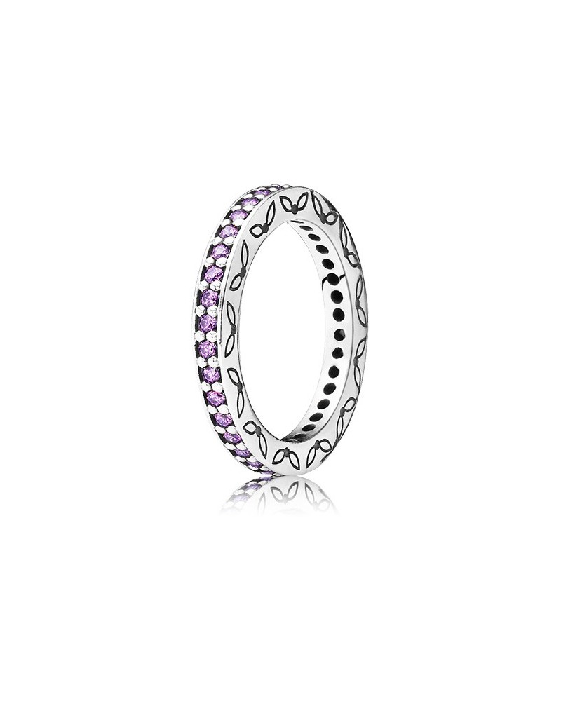 ANILLO PLATA PANDORA CON CIRCONITAS MORADAS PURPLE RING 190618CFP