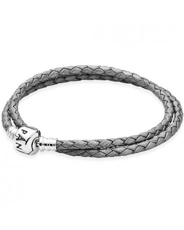 Pulsera Pandora Moments de cuero gris de doble vuelta 590705CSG