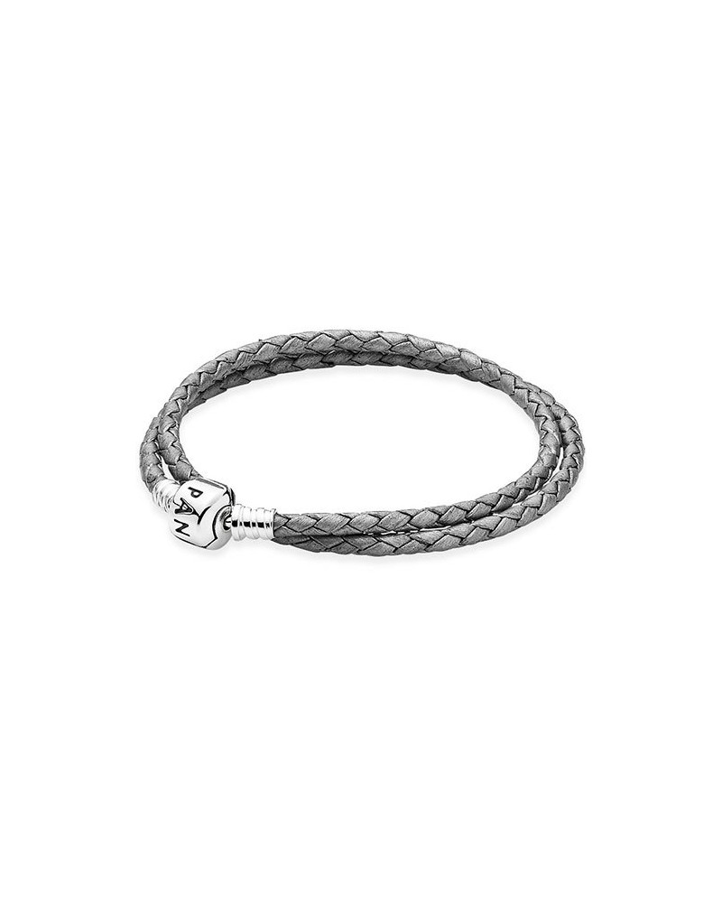 Pulsera Pandora Moments de cuero gris de doble vuelta 590705CSG