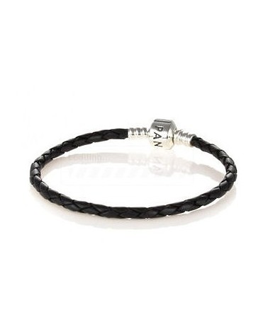 PULSERA PANDORA CUERO NEGRO Y CIERRE PLATA 18CM  590705CBK-S