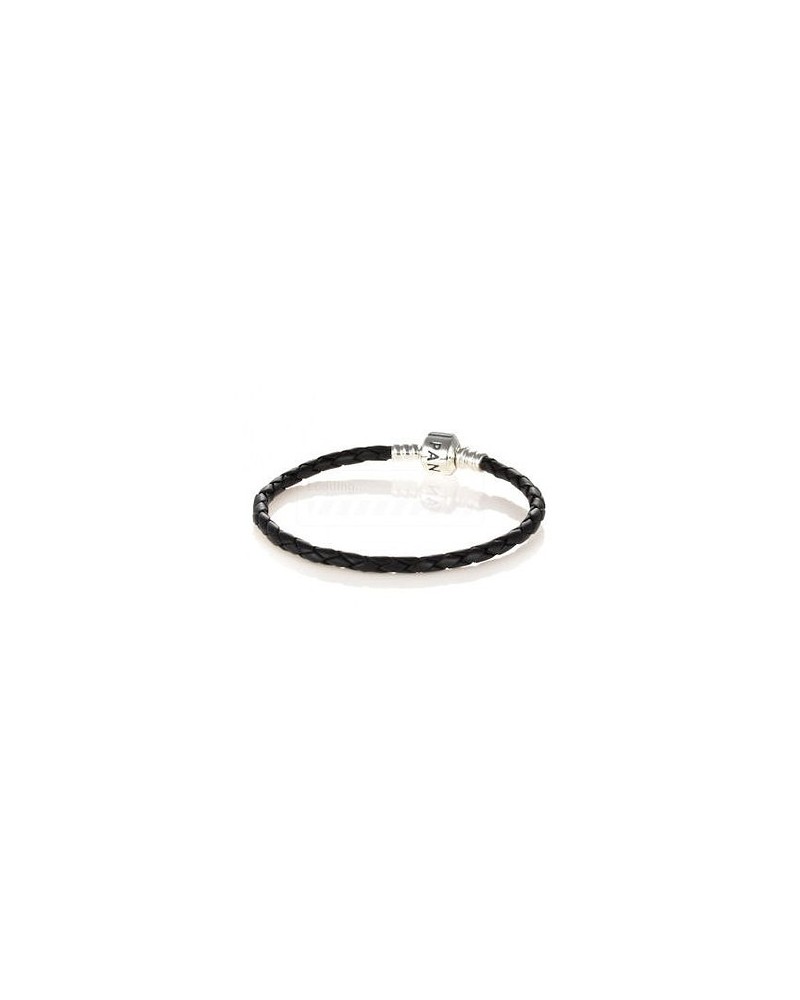 PULSERA PANDORA ORIGINAL CON CUERO NEGRO Y CIERRE PANDORA