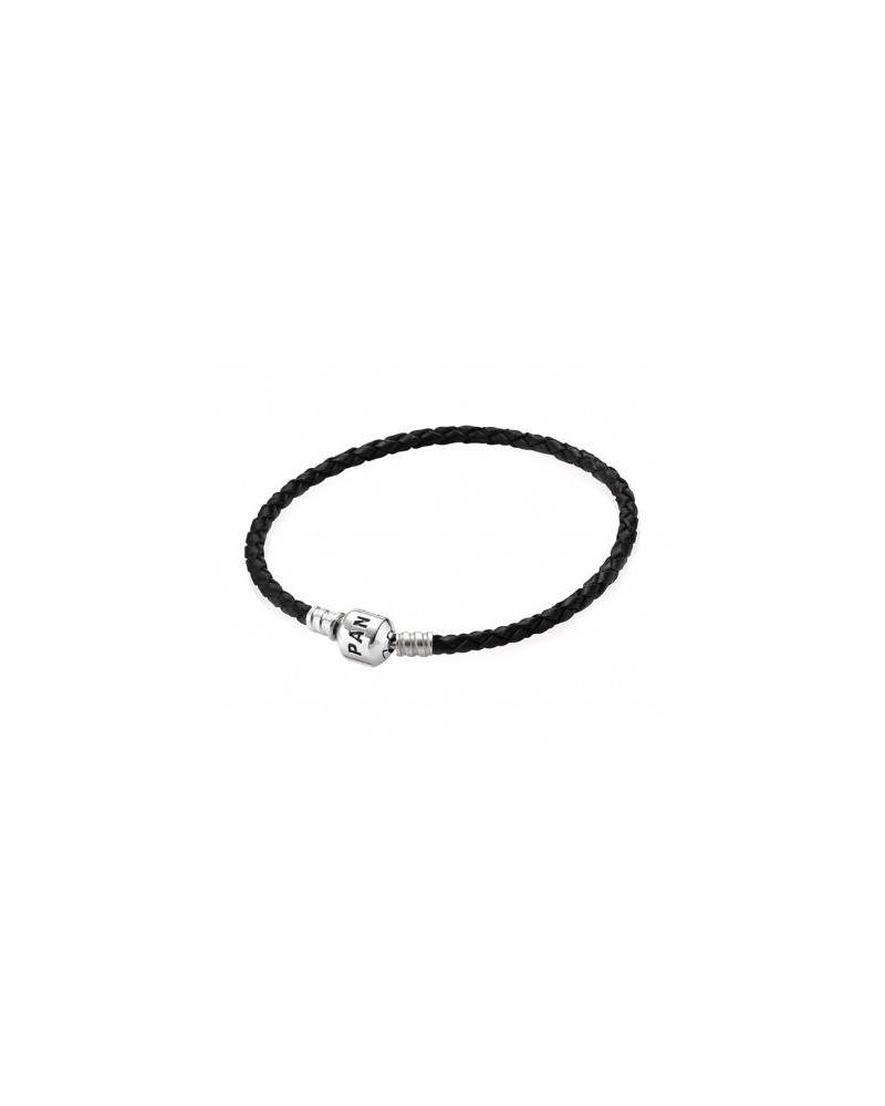 PULSERA PANDORA CUERO NEGRO Y CIERRE PLATA 18CM  590705CBK-S