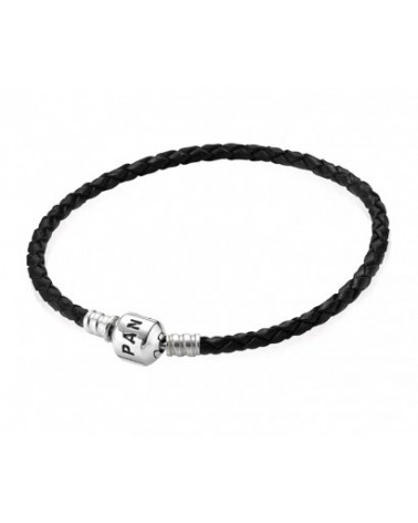 PULSERA PANDORA CUERO NEGRO Y CIERRE PLATA 18CM  590705CBK-S