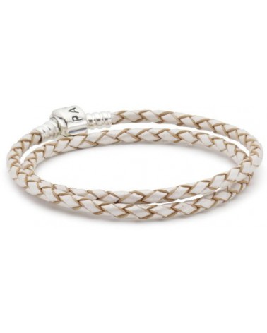 PULSERA PANDORA CUERO TRENZADO BLANCO DOBLE 34CM 590705CPL-D