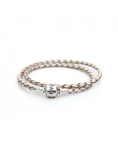 PULSERA PANDORA CUERO TRENZADO BLANCO DOBLE 34CM 590705CPL-D