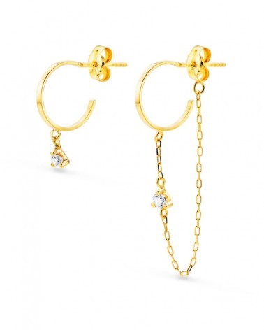 Aros de oro 18k con cadena y chatón PM-21217