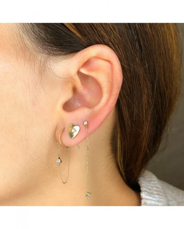 Aros de oro 18k con cadena y chatón PM-21217