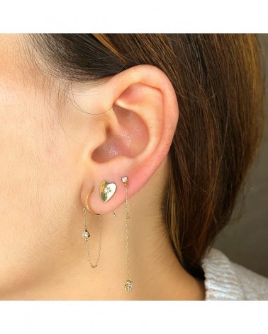 Aros de oro 18k con cadena y chatón PM-21217