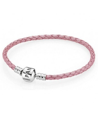 PULSERA PANDORA CUERO ROSA SIMPLE Y CIERRE PLATA 20CM 590705CMP-S