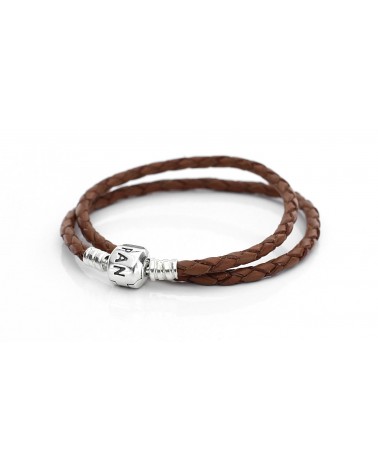 PULSERA PANDORA CUERO DOBLE MARRON 