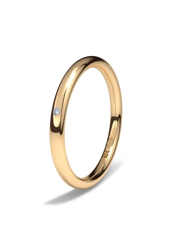 Alianza de boda oro rojo 18k 2 mm elipse con diamante