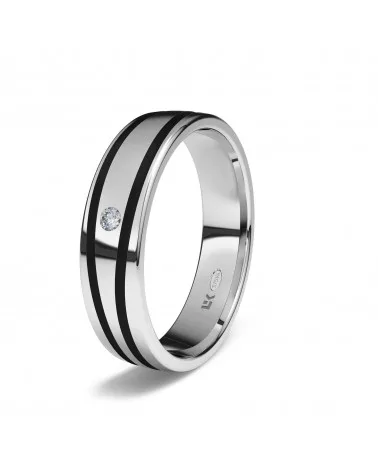 Alianza de boda oro blanco 9k 5mm plana Biarritz diamante