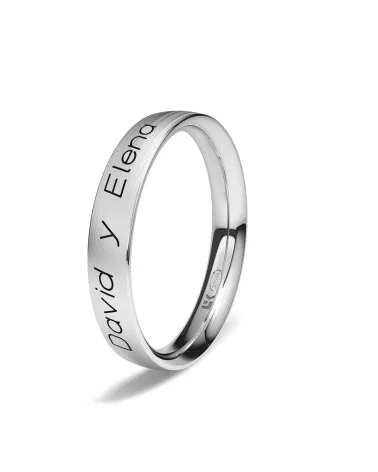 Alianza de boda oro blanco 9k 3,5mm plana grabada
