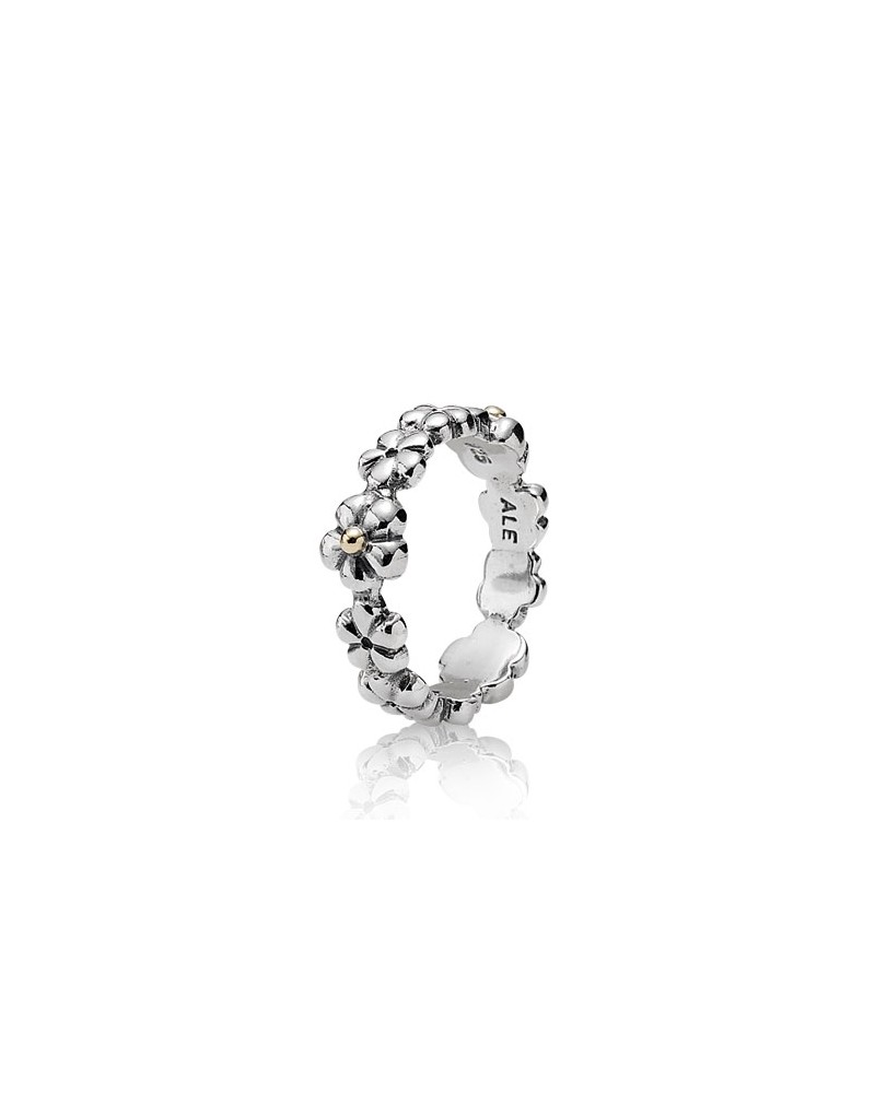 ANILLO PLATA Y ORO 14K PANDORA CON ADORNO FLORES 190440