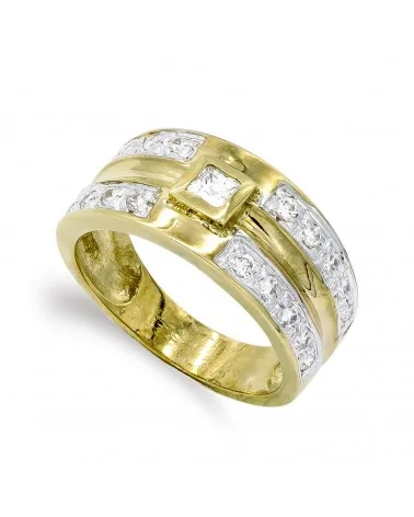 Sortija oro 18k amarillo circonitas ancho 9,5mm 6,5 gramos